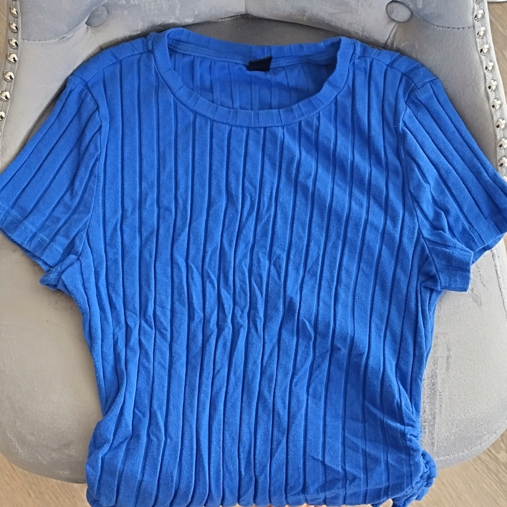 Royal Blue Rib Knit Drawstring Tee